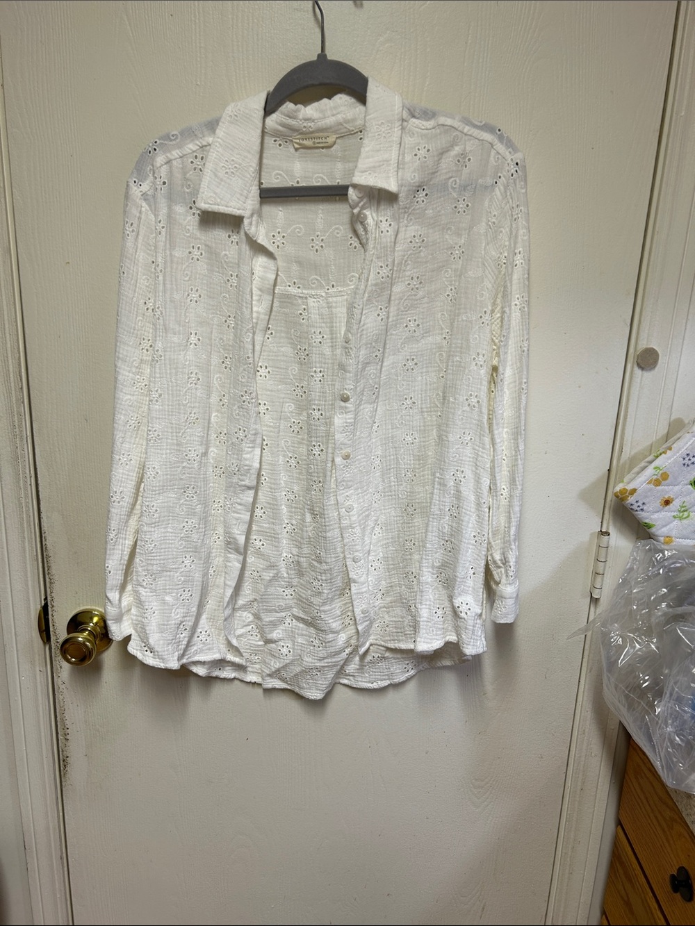 lovestitch White Eyelet Button-Down Shirt with Tank